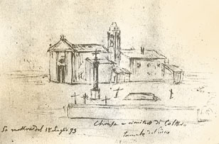 Disegno di F. Corbari che ritrae la tomba del �Piccio� - Chiesa di Coltaro -