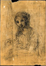 Donna con tombolo. Per la squisitezza della fattura e la decisa risoluzione del volto � da considerarsi uno dei pi� bei disegni del "Piccio"