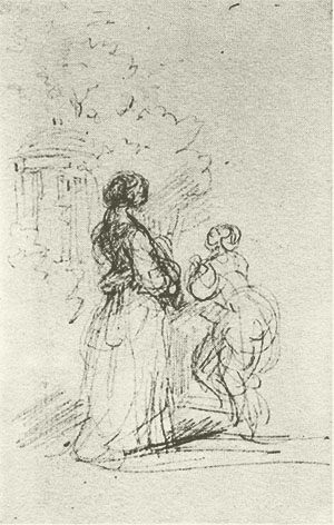 Due donne presso un tempietto